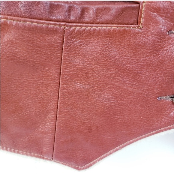 Vintage L.L. Bean Leather Sherpa Vest Cognac Brown Unisex Size M-L - Picture 6 of 8